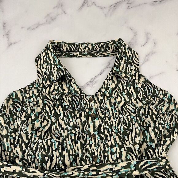 Eloquii Halter Neck Jumpsuit Plus Size 20 New Green Blue Print Satin Wide Leg - Picture 2 of 11